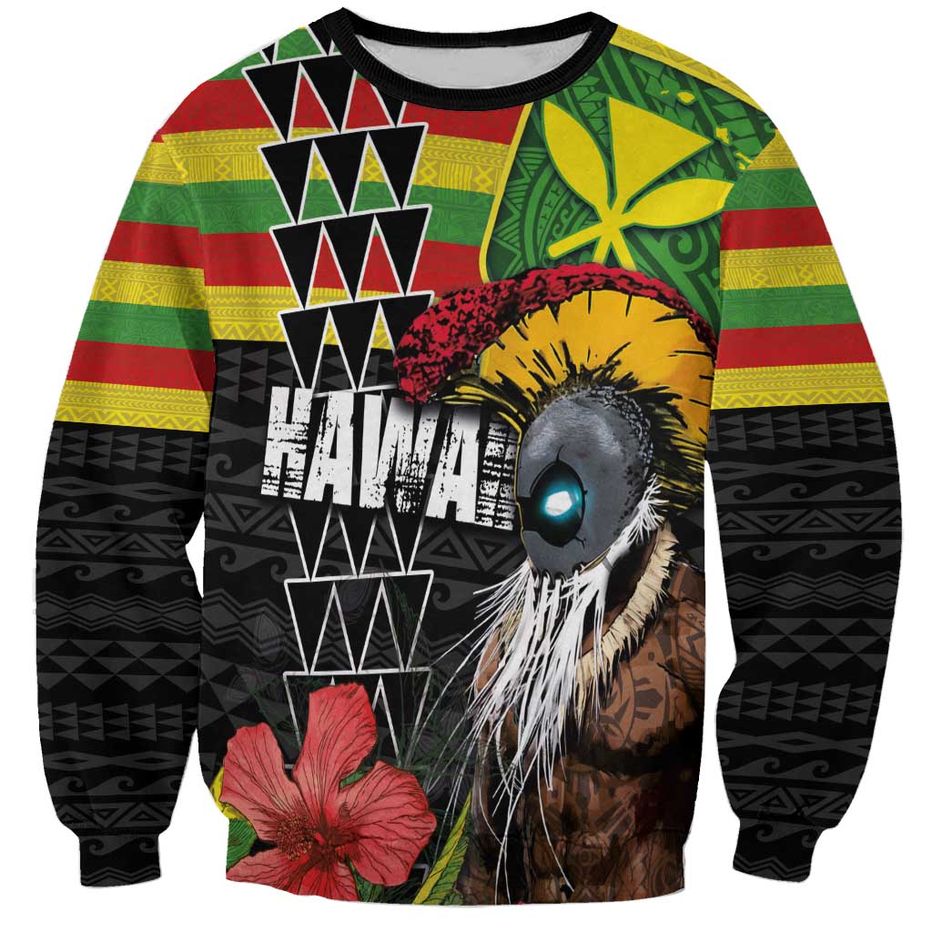 Kanaka Maoli Ikaika Warrior Sweatshirt Hibiscus Kakau Art and Tapa Tribal Pattern LT03 Unisex Black - Polynesian Pride