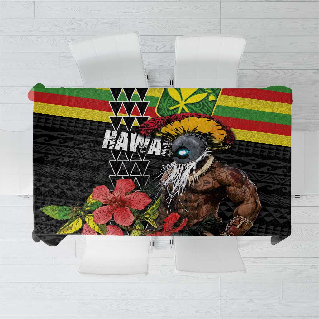 Kanaka Maoli Ikaika Warrior Tablecloth Hibiscus Kakau Art and Tapa Tribal Pattern LT03 Black - Polynesian Pride