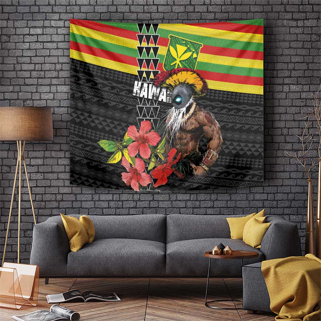 Kanaka Maoli Ikaika Warrior Tapestry Hibiscus Kakau Art and Tapa Tribal Pattern LT03 Black - Polynesian Pride