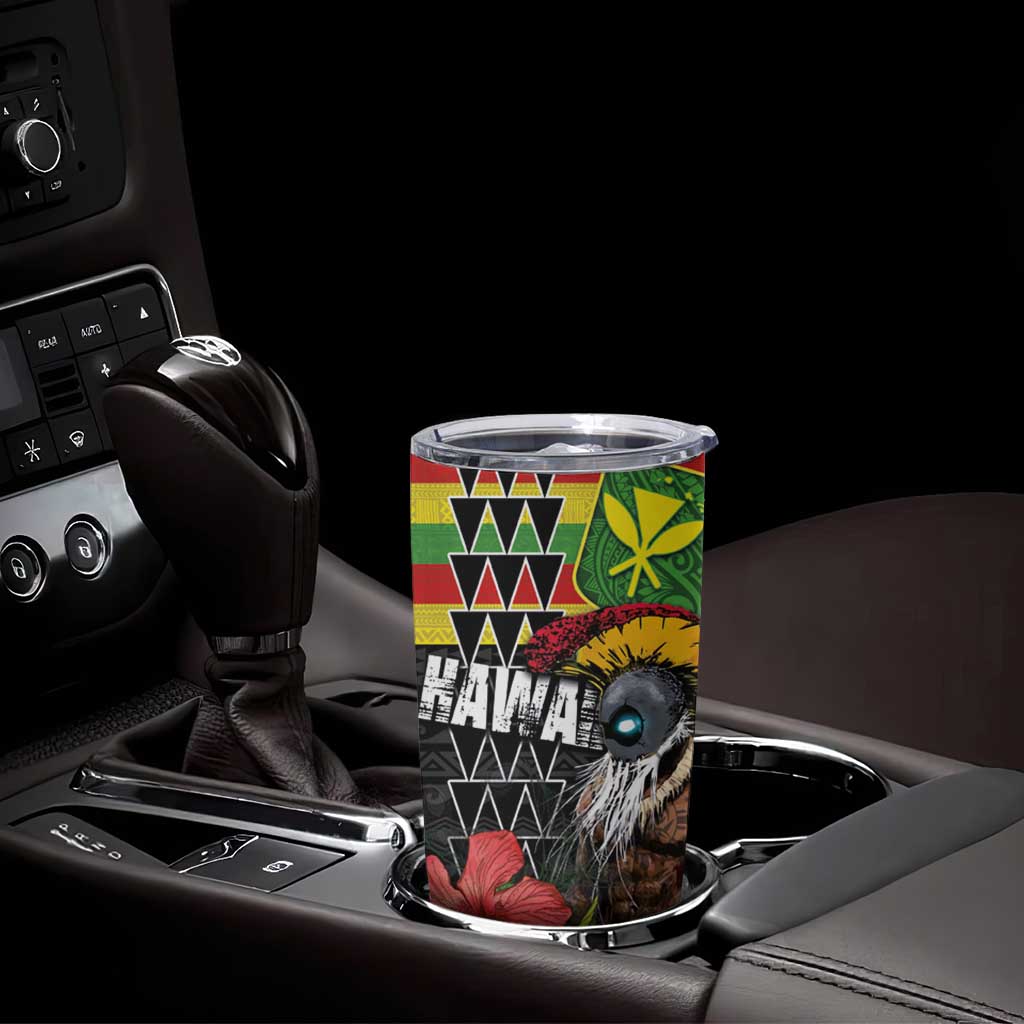 Kanaka Maoli Ikaika Warrior Tumbler Cup Hibiscus Kakau Art and Tapa Tribal Pattern
