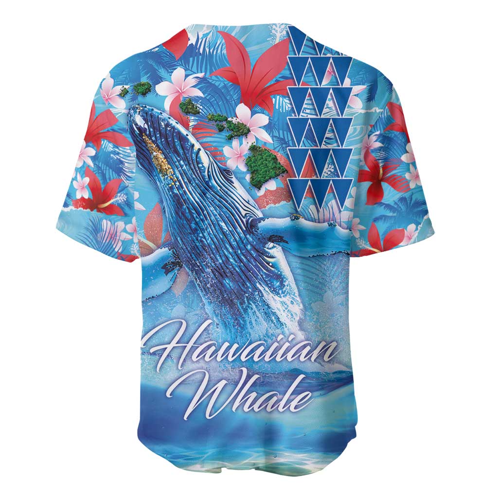 Hawaiian Waves Whale Baseball Jersey Kakau Art and Tropical Red Hibiscus Flowers LT03 - Polynesian Pride