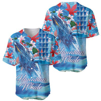 Hawaiian Waves Whale Baseball Jersey Kakau Art and Tropical Red Hibiscus Flowers LT03 - Polynesian Pride