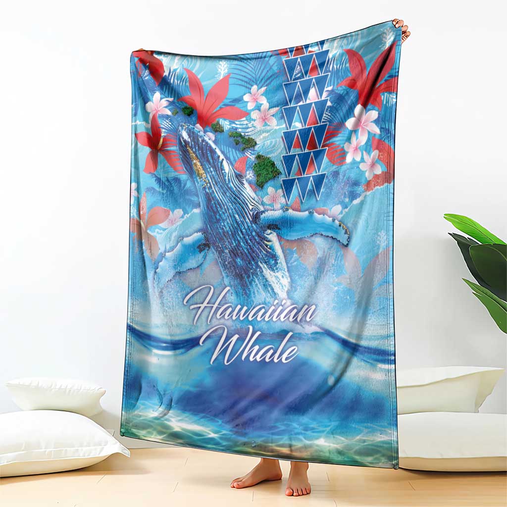 Hawaiian Waves Whale Blanket Kakau Art and Tropical Red Hibiscus Flowers LT03 - Polynesian Pride