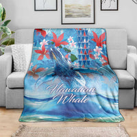 Hawaiian Waves Whale Blanket Kakau Art and Tropical Red Hibiscus Flowers LT03 - Polynesian Pride