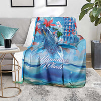 Hawaiian Waves Whale Blanket Kakau Art and Tropical Red Hibiscus Flowers LT03 - Polynesian Pride