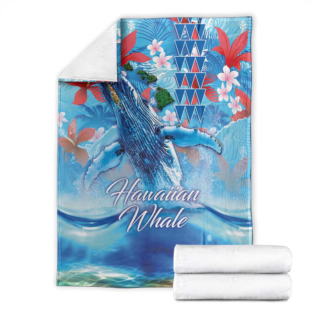 Hawaiian Waves Whale Blanket Kakau Art and Tropical Red Hibiscus Flowers LT03 - Polynesian Pride