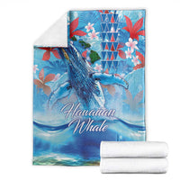 Hawaiian Waves Whale Blanket Kakau Art and Tropical Red Hibiscus Flowers LT03 - Polynesian Pride