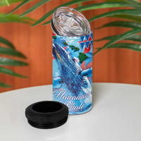 Hawaiian Waves Whale 4 in 1 Can Cooler Tumbler Kakau Art and Tropical Red Hibiscus Flowers