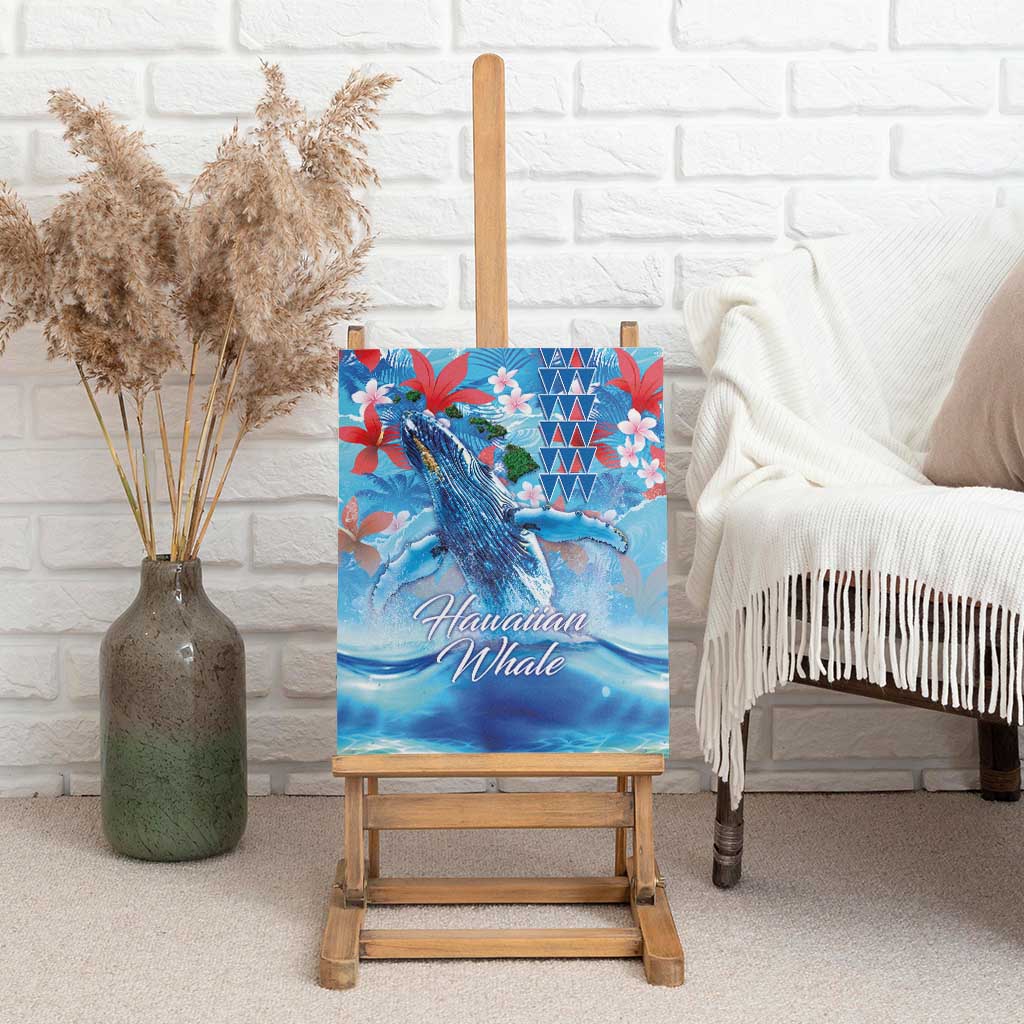 Hawaiian Waves Whale Canvas Wall Art Kakau Art and Tropical Red Hibiscus Flowers LT03 - Polynesian Pride