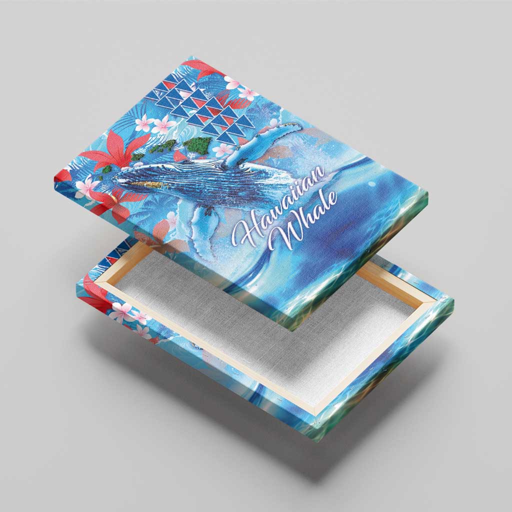 Hawaiian Waves Whale Canvas Wall Art Kakau Art and Tropical Red Hibiscus Flowers LT03 - Polynesian Pride