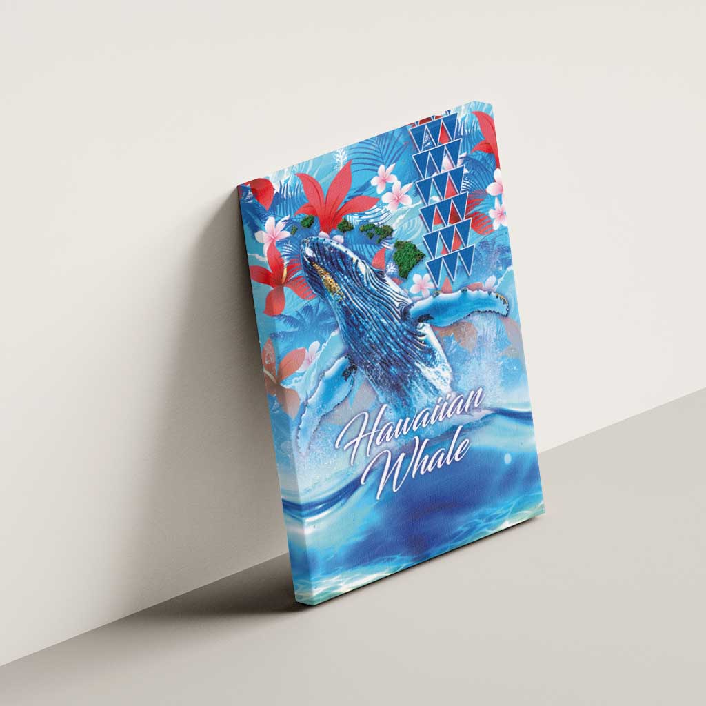 Hawaiian Waves Whale Canvas Wall Art Kakau Art and Tropical Red Hibiscus Flowers LT03 - Polynesian Pride