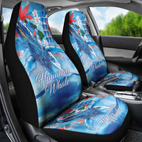 Hawaiian Waves Whale Car Seat Cover Kakau Art and Tropical Red Hibiscus Flowers