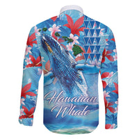 Hawaiian Waves Whale Family Matching Tank Maxi Dress and Hawaiian Shirt Kakau Art and Tropical Red Hibiscus Flowers LT03 - Polynesian Pride