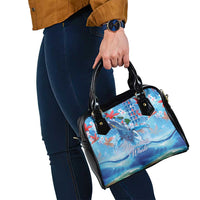 Hawaiian Waves Whale Shoulder Handbag Kakau Art and Tropical Red Hibiscus Flowers