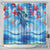 Hawaiian Waves Whale Shower Curtain Kakau Art and Tropical Red Hibiscus Flowers