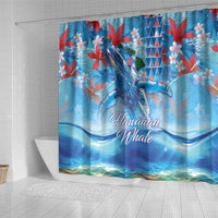 Hawaiian Waves Whale Shower Curtain Kakau Art and Tropical Red Hibiscus Flowers LT03 - Polynesian Pride
