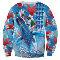 Hawaiian Waves Whale Sweatshirt Kakau Art and Tropical Red Hibiscus Flowers LT03 - Polynesian Pride