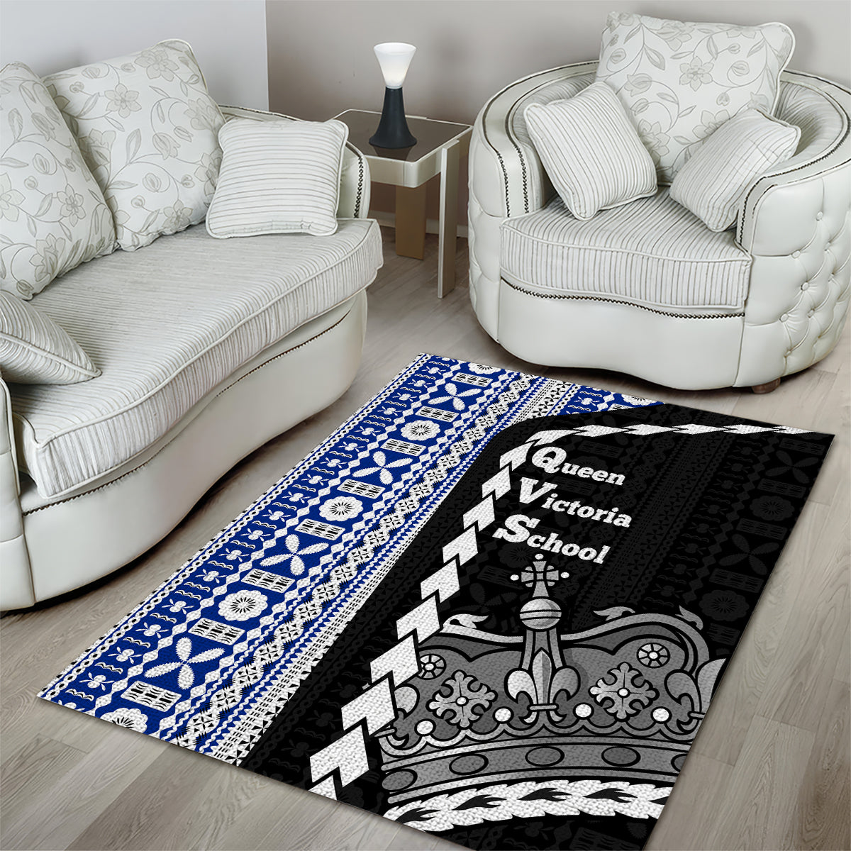 Fiji Queen Victoria School Area Rug Tapa and Polynesian Tribal Pattern Half Style LT03 - Polynesian Pride