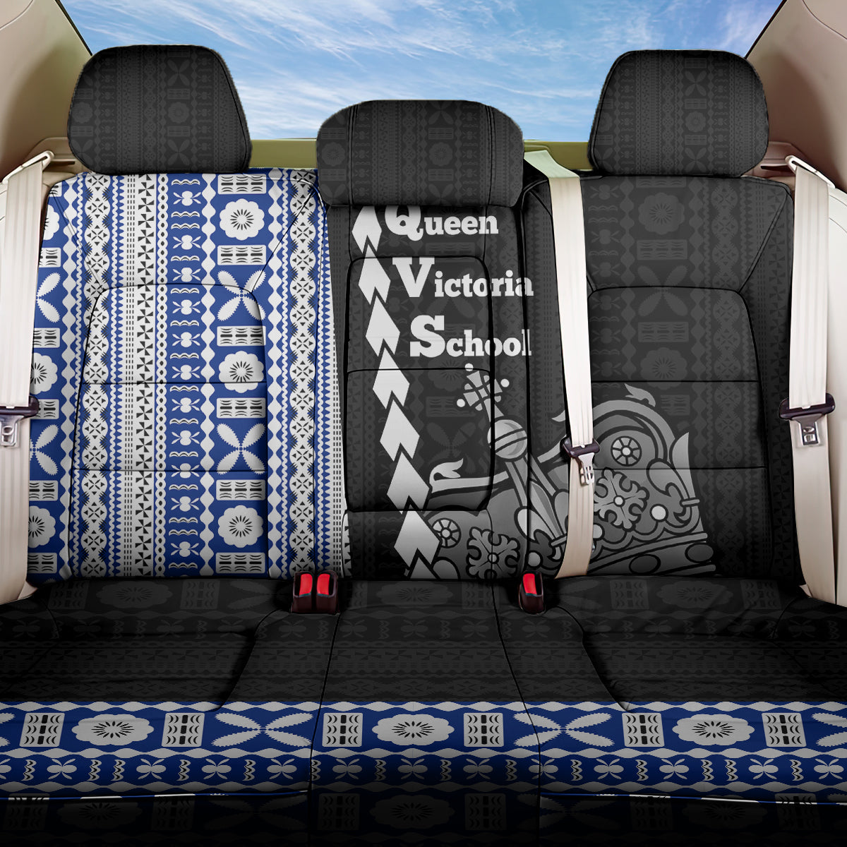 Fiji Queen Victoria School Back Car Seat Cover Tapa and Polynesian Tribal Pattern Half Style LT03