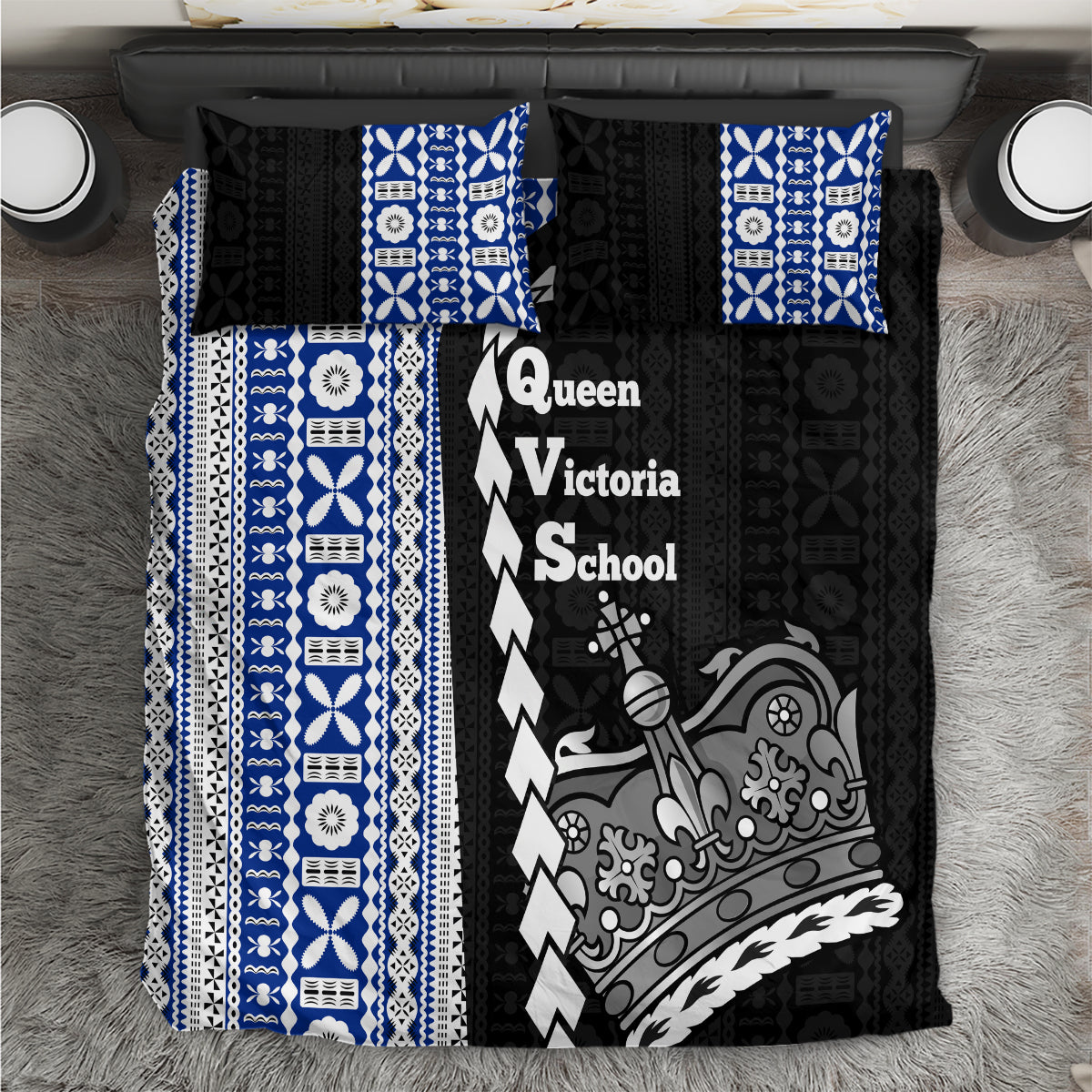 Fiji Queen Victoria School Bedding Set Tapa and Polynesian Tribal Pattern Half Style LT03 Black - Polynesian Pride
