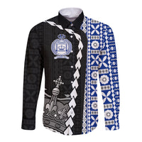 Fiji Queen Victoria School Long Sleeve Button Shirt Tapa and Polynesian Tribal Pattern Half Style LT03 Unisex Black - Polynesian Pride