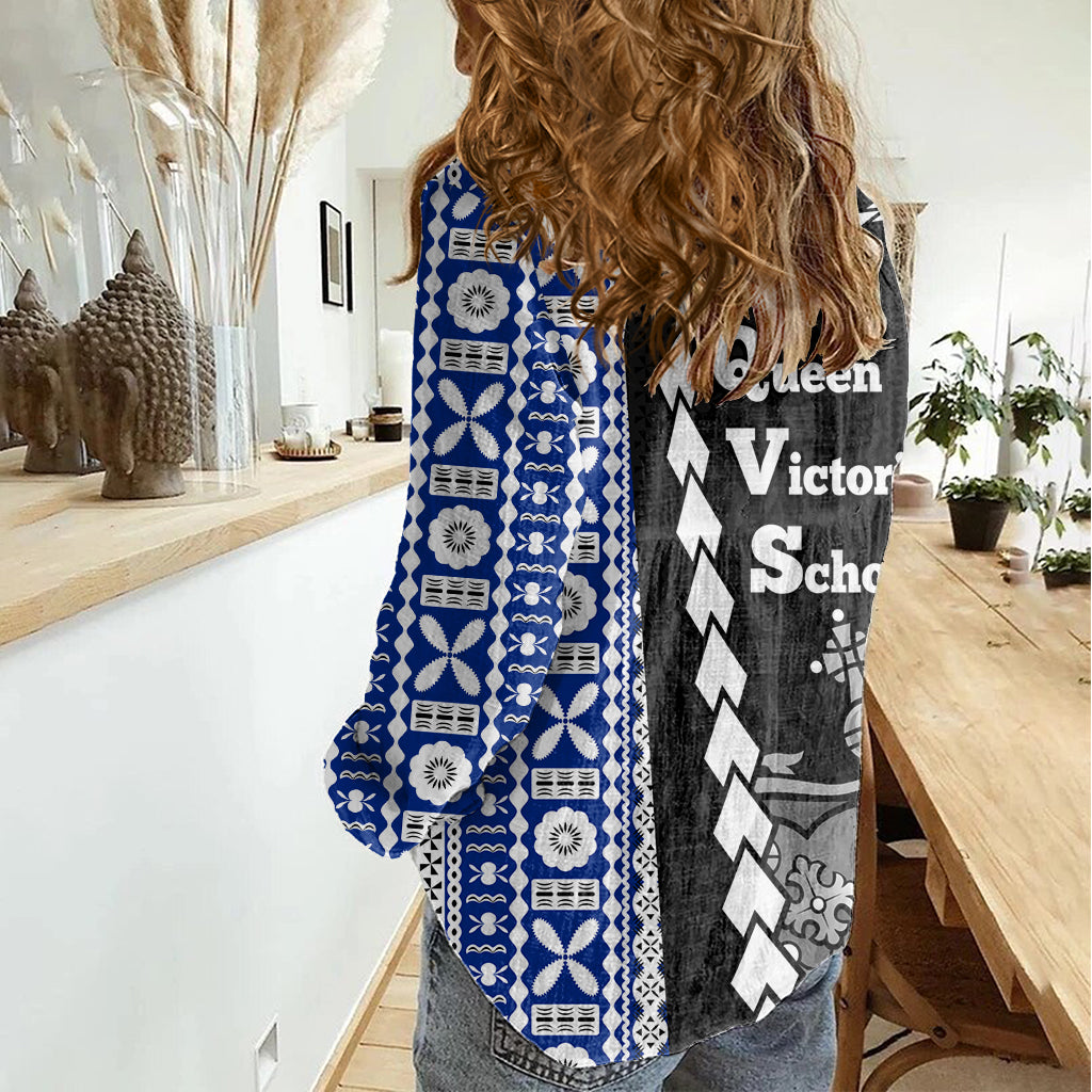 Fiji Queen Victoria School Women Casual Shirt Tapa and Polynesian Tribal Pattern Half Style LT03 - Polynesian Pride