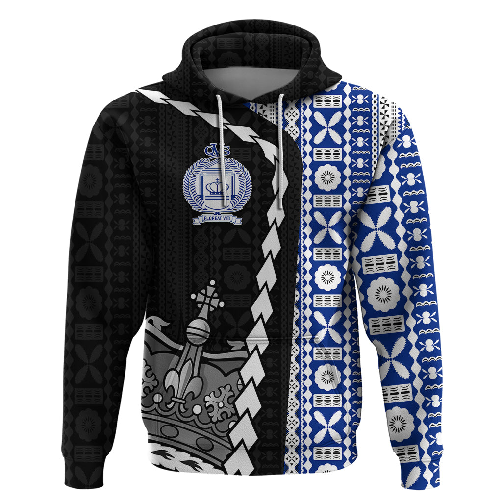 Fiji Queen Victoria School Zip Hoodie Tapa and Polynesian Tribal Pattern Half Style LT03 Pullover Hoodie Black - Polynesian Pride