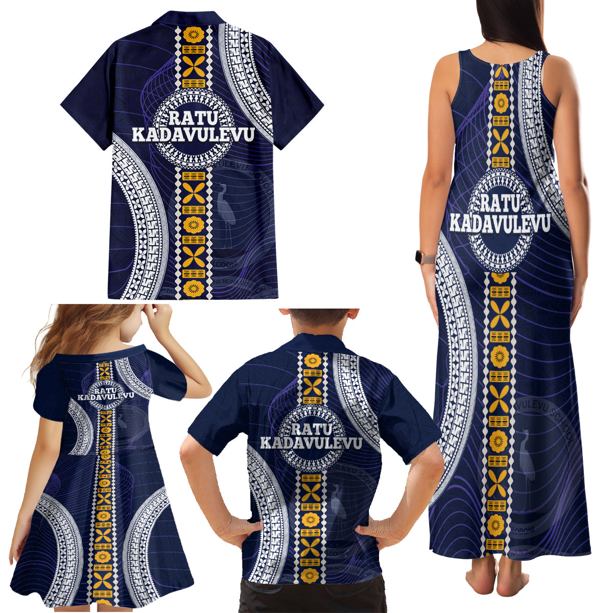 Fiji Ratu Kadavulevu School Family Matching Tank Maxi Dress and Hawaiian Shirt Tapa and Polynesian Tribal Pattern LT03 - Polynesian Pride
