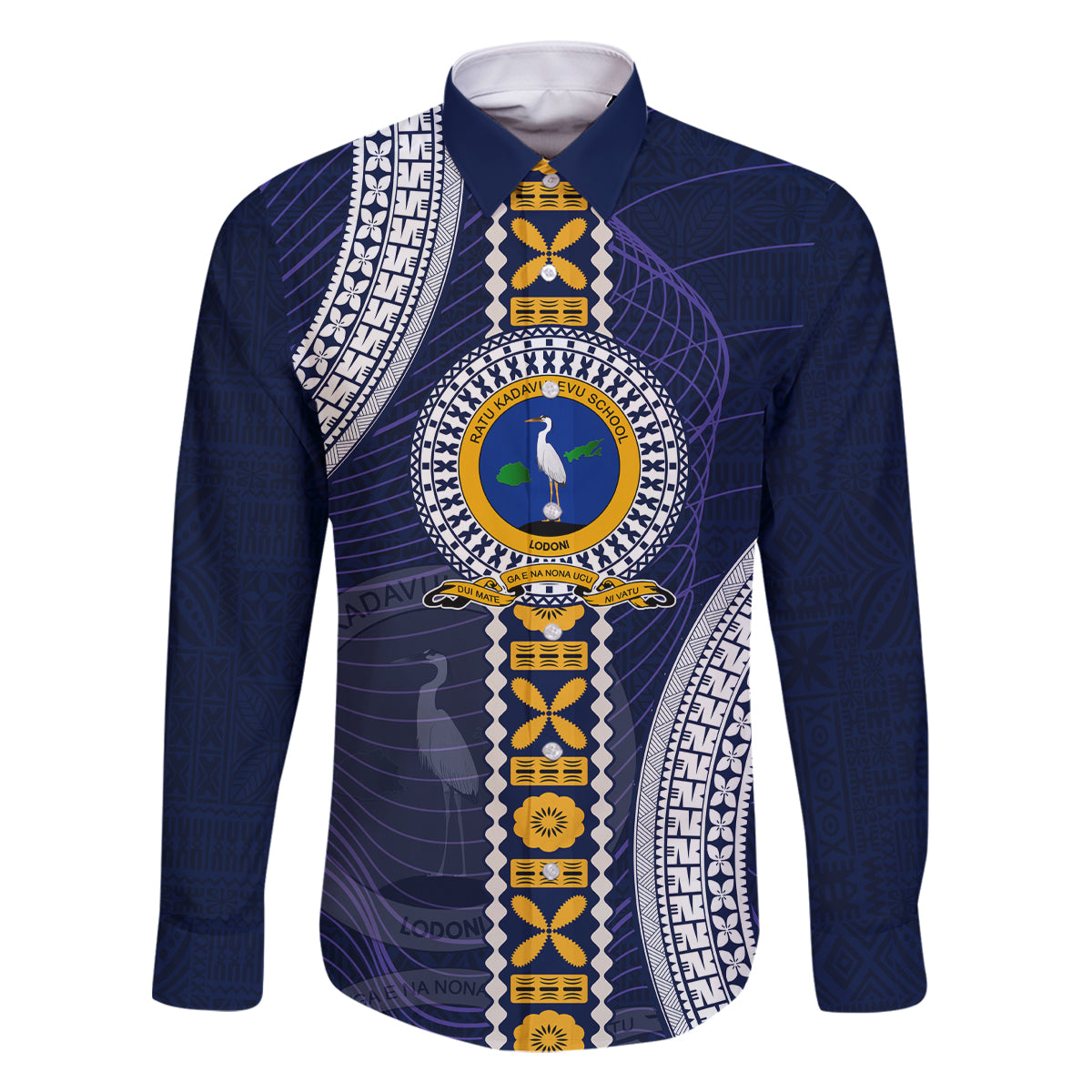 Fiji Ratu Kadavulevu School Family Matching Tank Maxi Dress and Hawaiian Shirt Tapa and Polynesian Tribal Pattern LT03 Dad's Shirt - Long Sleeve Blue - Polynesian Pride