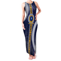 Fiji Ratu Kadavulevu School Family Matching Tank Maxi Dress and Hawaiian Shirt Tapa and Polynesian Tribal Pattern LT03 Mom's Dress Blue - Polynesian Pride