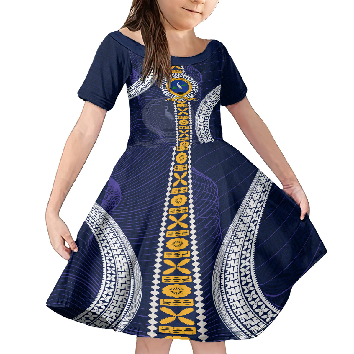 Fiji Ratu Kadavulevu School Kid Short Sleeve Dress Tapa and Polynesian Tribal Pattern LT03 KID Blue - Polynesian Pride