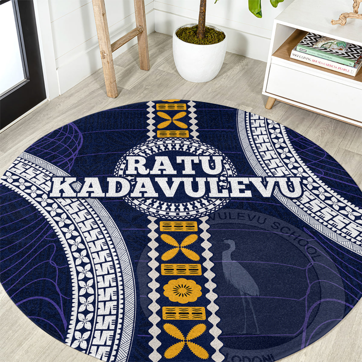 Fiji Ratu Kadavulevu School Round Carpet Tapa and Polynesian Tribal Pattern LT03 Blue - Polynesian Pride