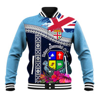 Fiji Lelean Memorial School Baseball Jacket Tapa and Polynesian Tribal Pattern LT03 Unisex Blue - Polynesian Pride
