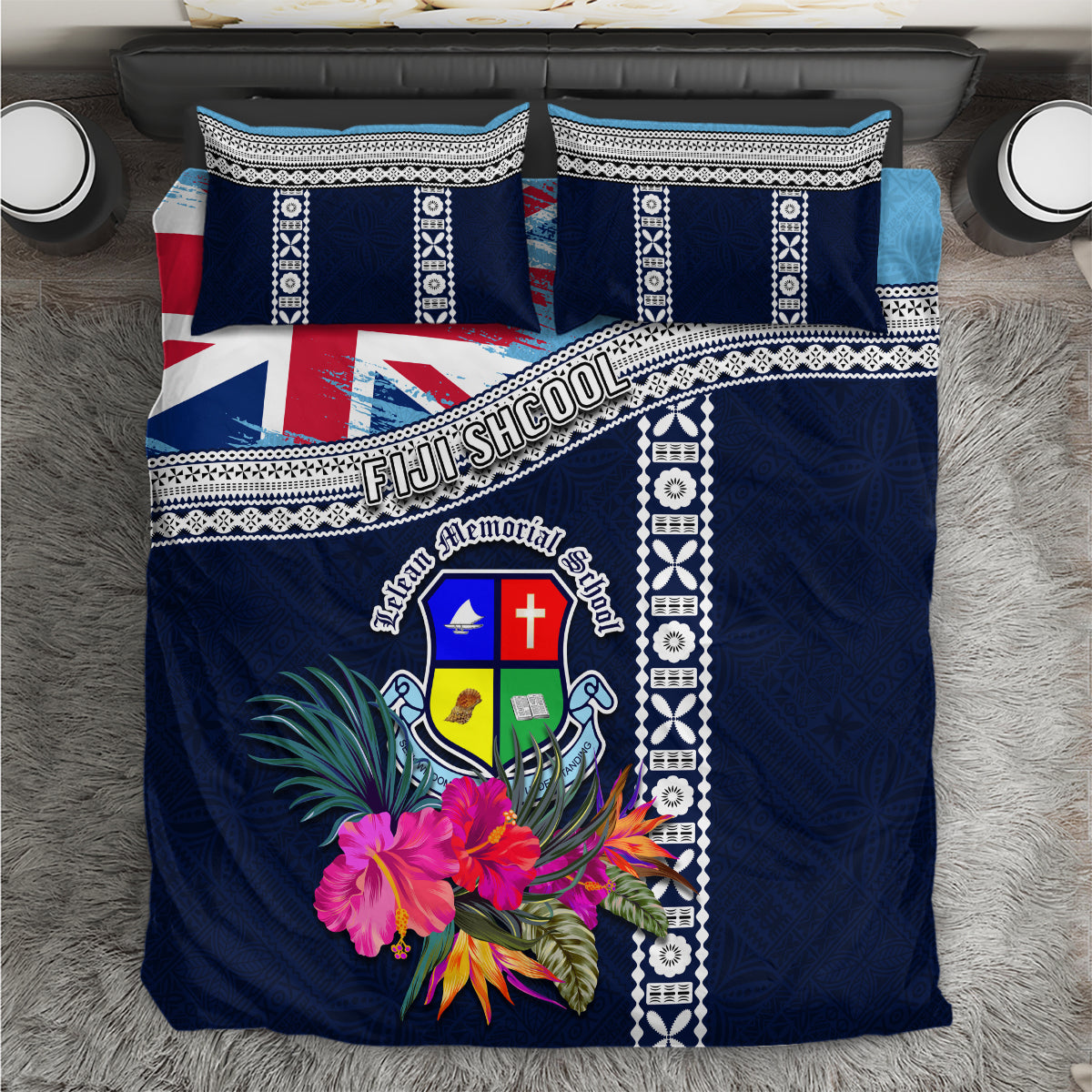 Fiji Lelean Memorial School Bedding Set Tapa and Polynesian Tribal Pattern LT03 Blue - Polynesian Pride