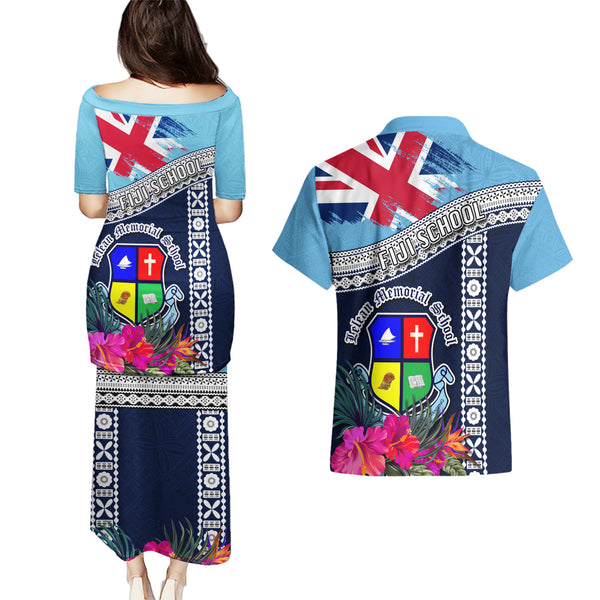 Personalized Cook Islands Rarotonga Couples Matching Puletasi Dress and Hawaiian Shirt Coat Of Arms Plumeria Polynesian Turtle LT05