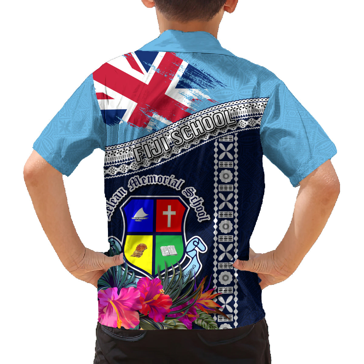 Fiji Lelean Memorial School Family Matching Off Shoulder Short Dress and Hawaiian Shirt Tapa and Polynesian Tribal Pattern LT03 - Polynesian Pride