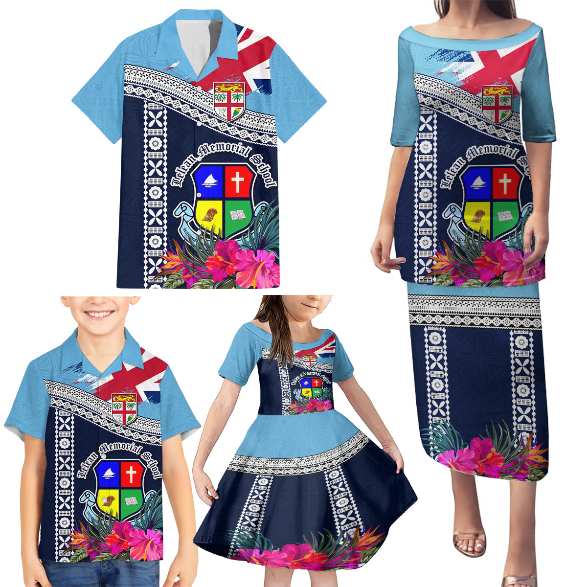 Fiji Lelean Memorial School Family Matching Puletasi Dress and Hawaiian Shirt Tapa and Polynesian Tribal Pattern LT03 - Polynesian Pride