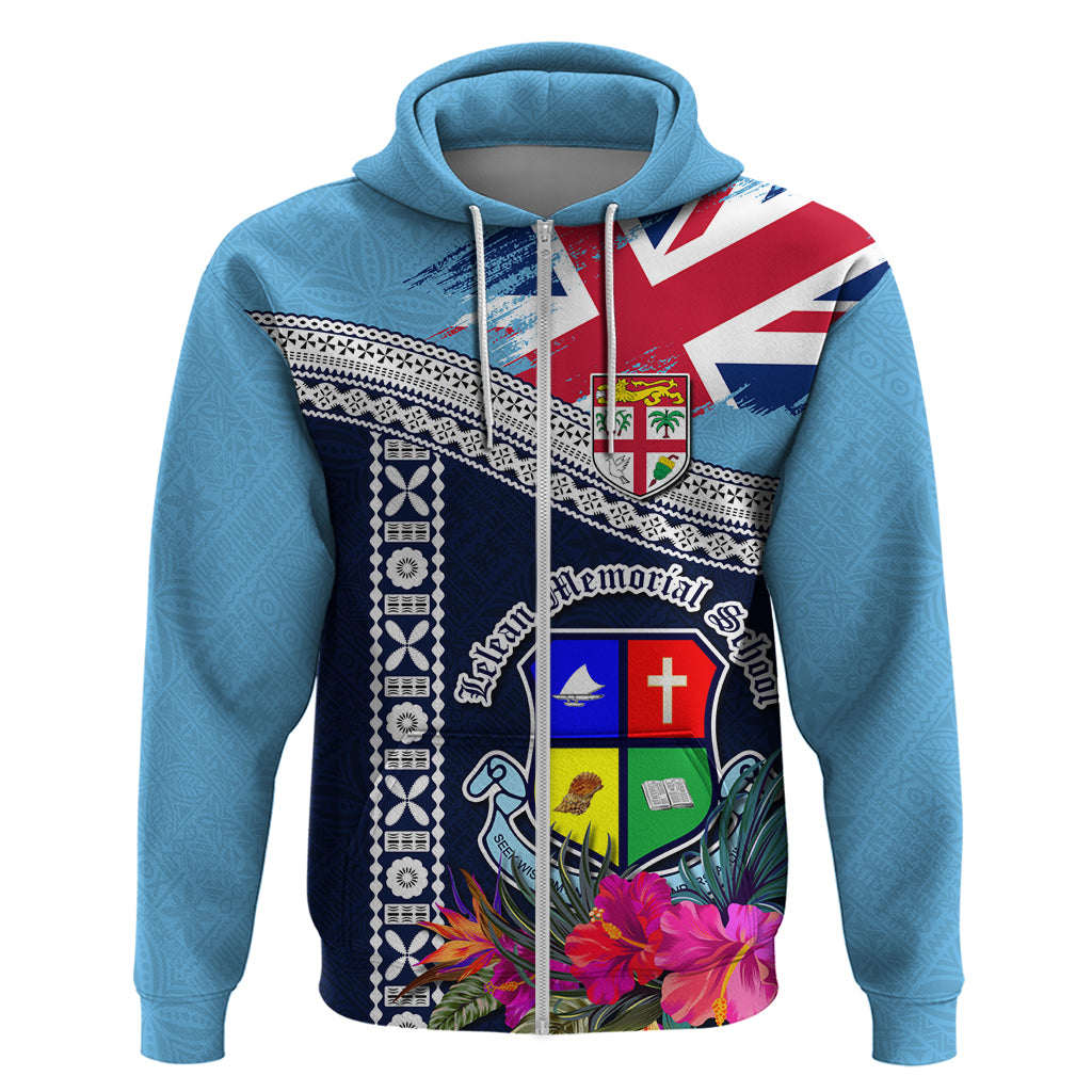Fiji Lelean Memorial School Hoodie Tapa and Polynesian Tribal Pattern LT03 Zip Hoodie Blue - Polynesian Pride