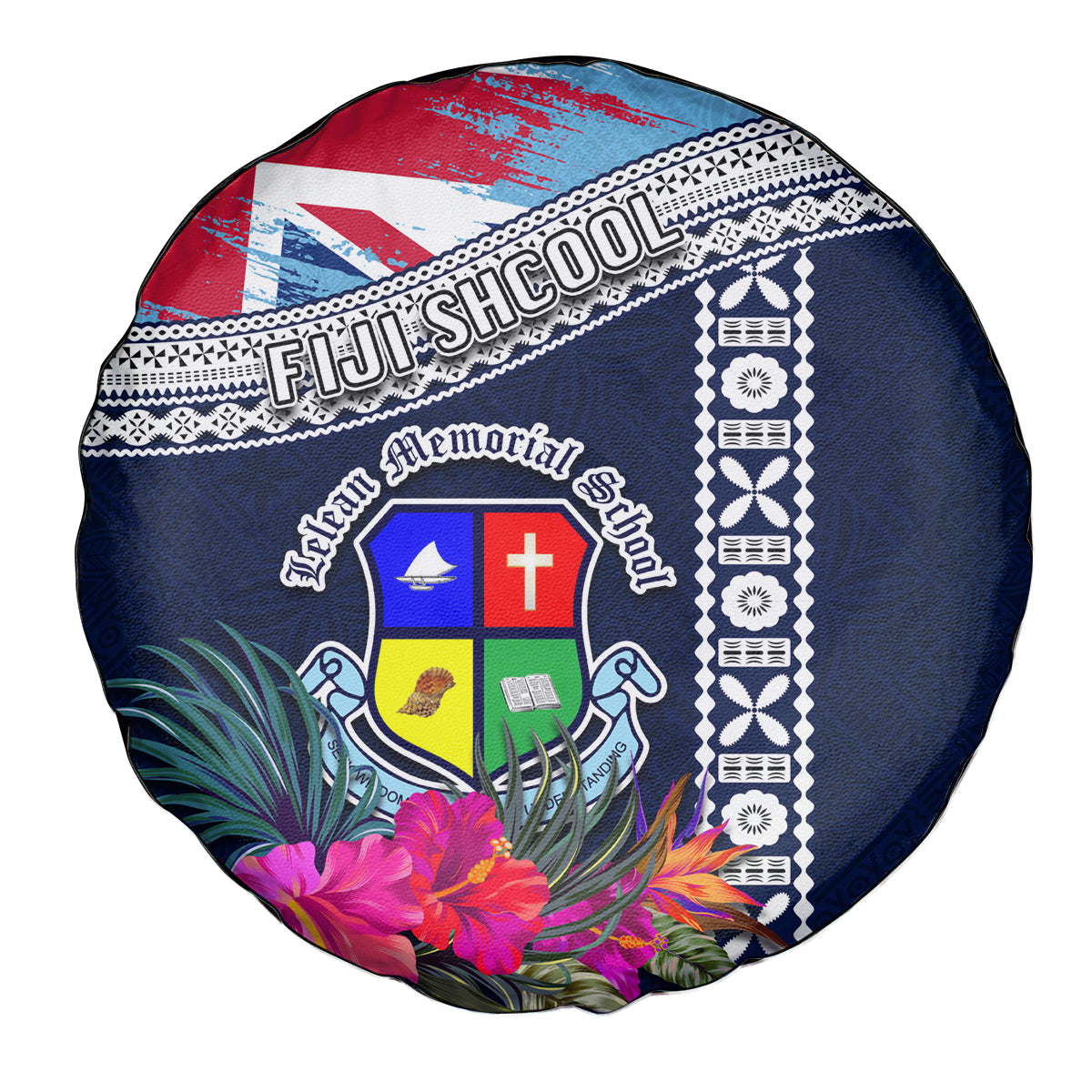 Fiji Lelean Memorial School Spare Tire Cover Tapa and Polynesian Tribal Pattern LT03 - Polynesian Pride