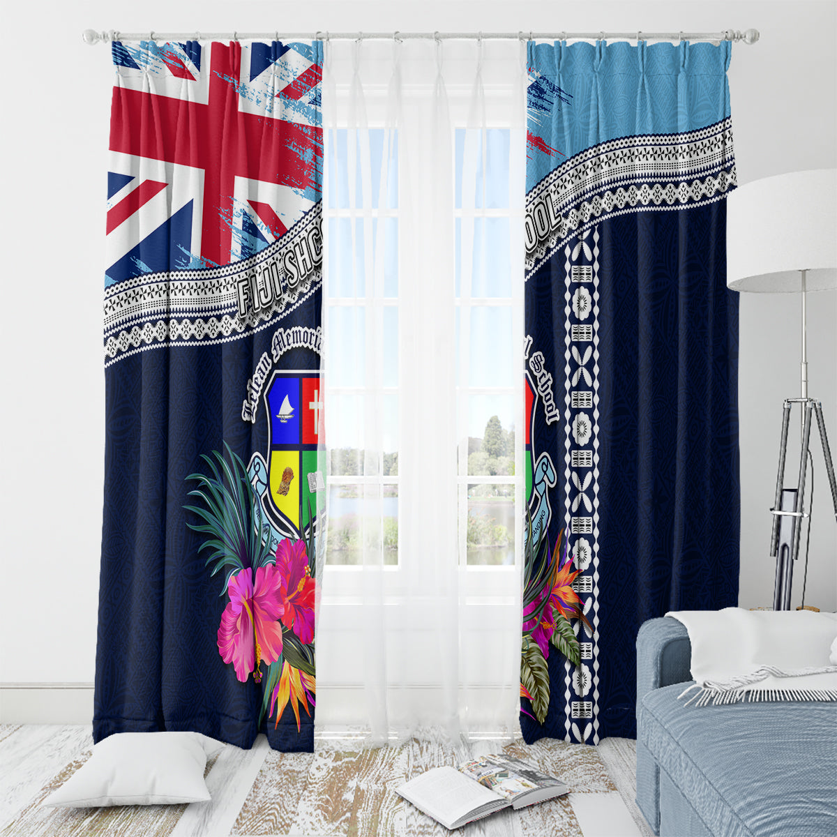 Fiji Lelean Memorial School Window Curtain Tapa and Polynesian Tribal Pattern LT03 - Polynesian Pride