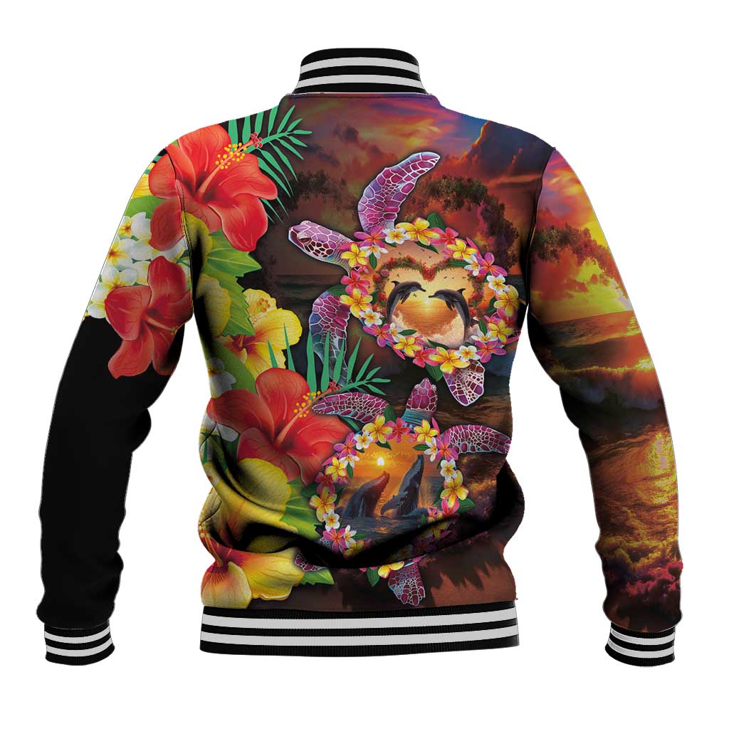 Hawaiian Sea Animals Love Couple Baseball Jacket Aloha Sunset Symphony