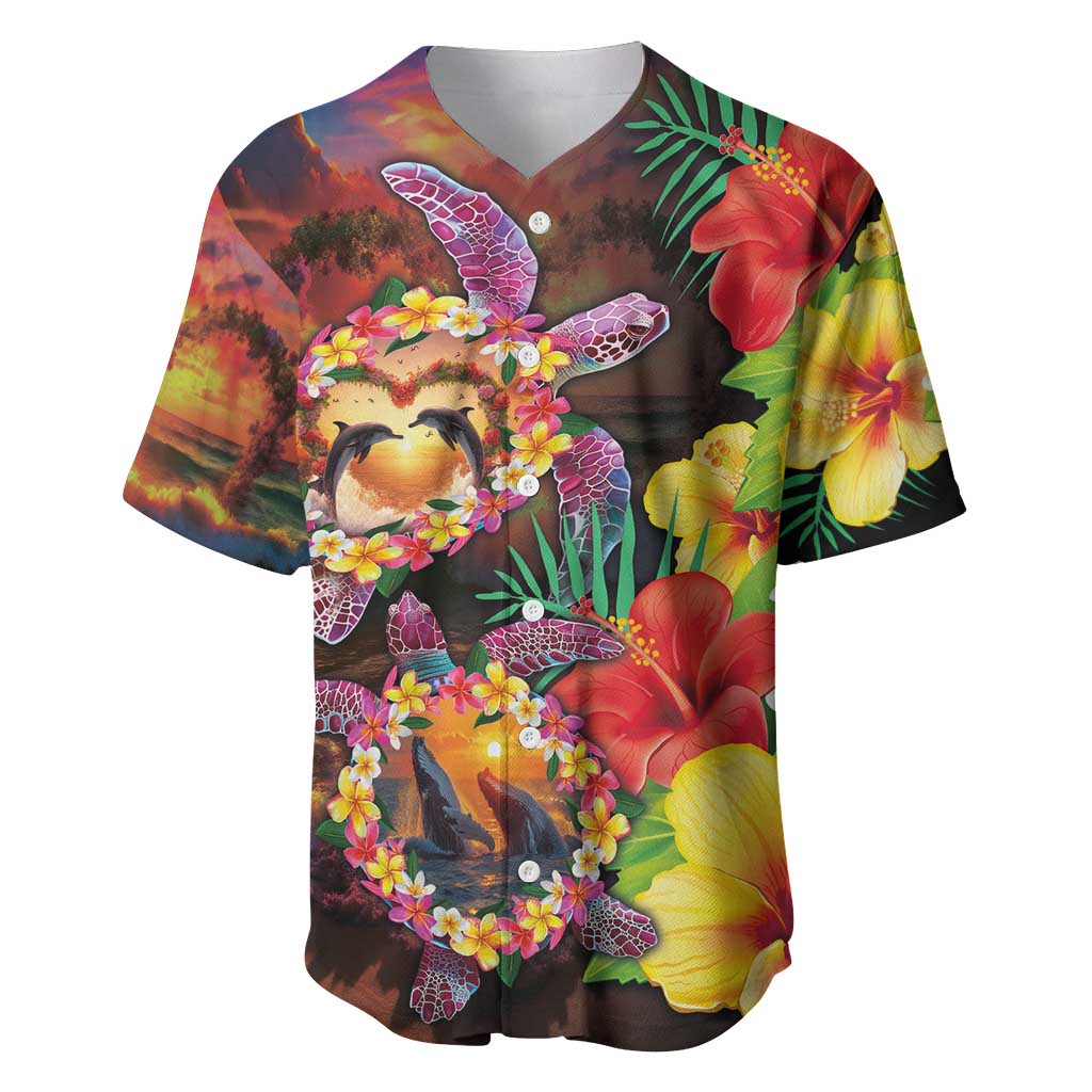 Hawaiian Sea Animals Love Couple Baseball Jersey Aloha Sunset Symphony LT03 Black - Polynesian Pride