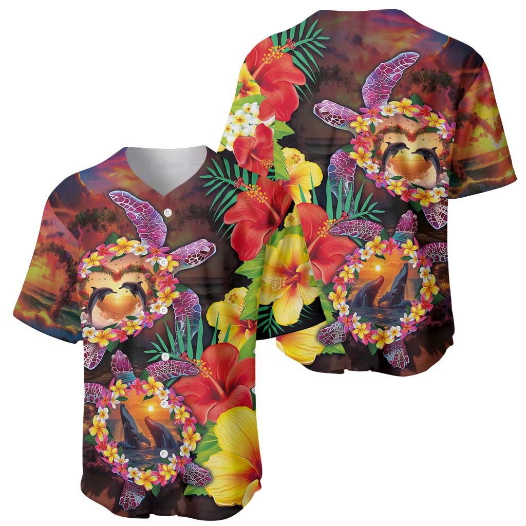 Hawaiian Sea Animals Love Couple Baseball Jersey Aloha Sunset Symphony LT03 - Polynesian Pride