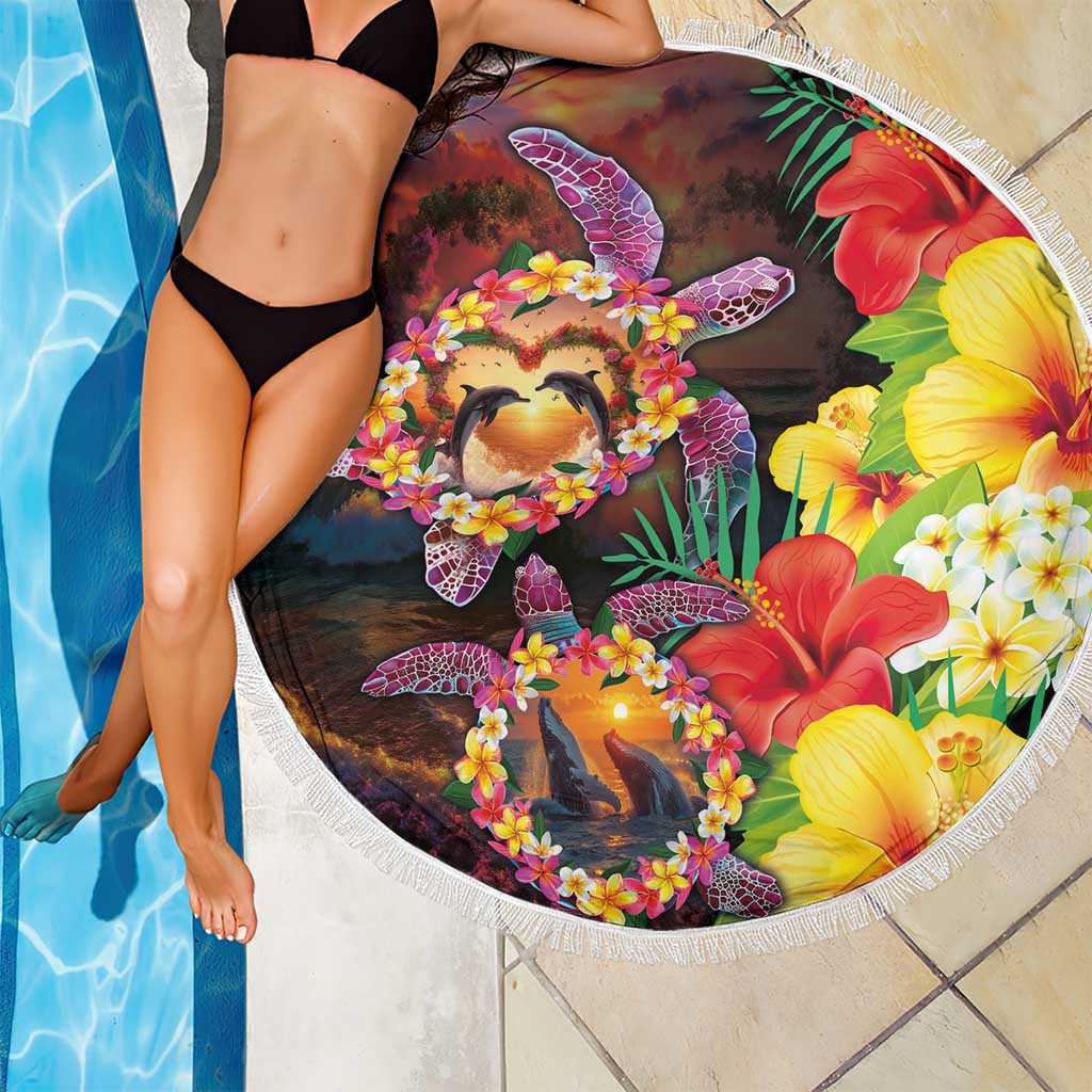 Hawaiian Sea Animals Love Couple Beach Blanket Aloha Sunset Symphony