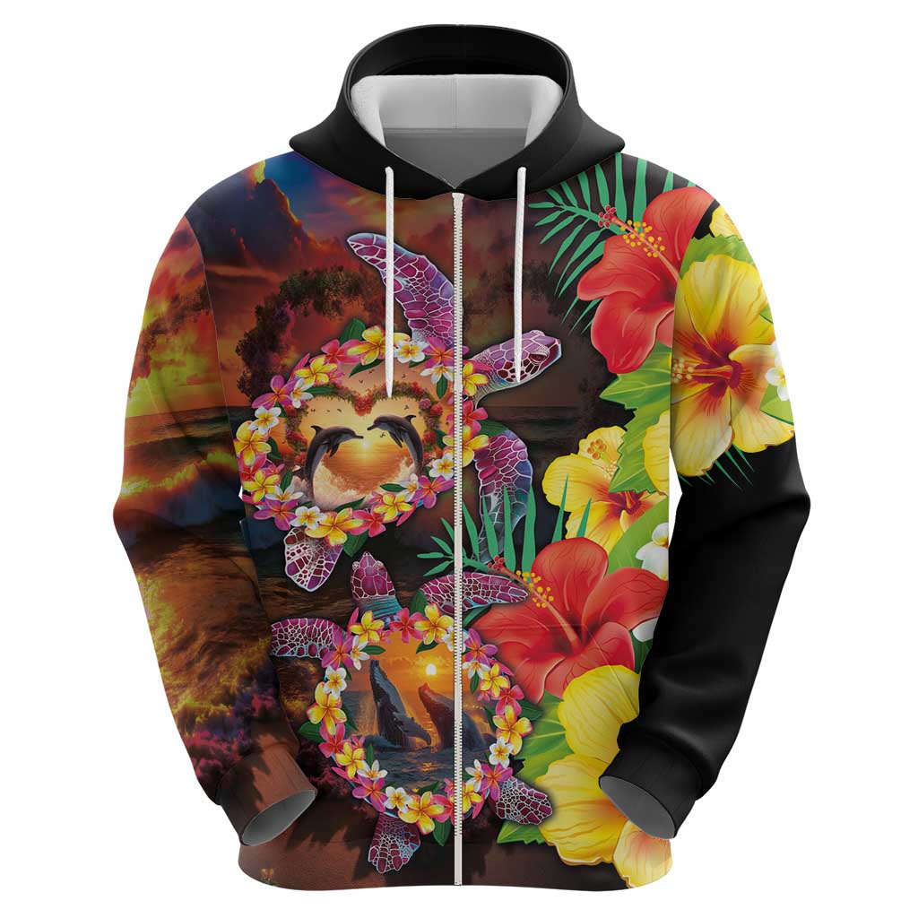 Hawaiian Sea Animals Love Couple Hoodie Aloha Sunset Symphony