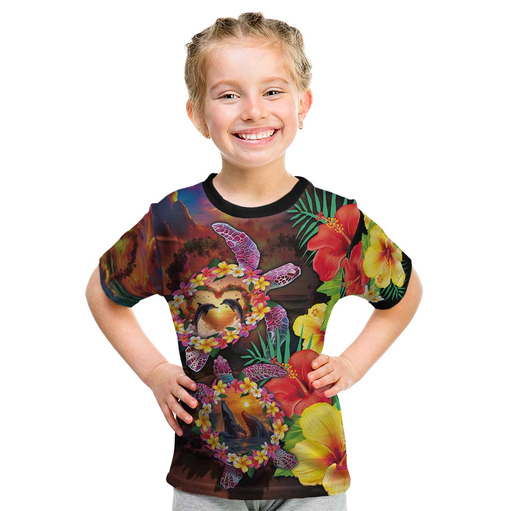 Hawaiian Sea Animals Love Couple Kid T Shirt Aloha Sunset Symphony LT03 Black - Polynesian Pride