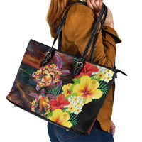 Hawaiian Sea Animals Love Couple Leather Tote Bag Aloha Sunset Symphony