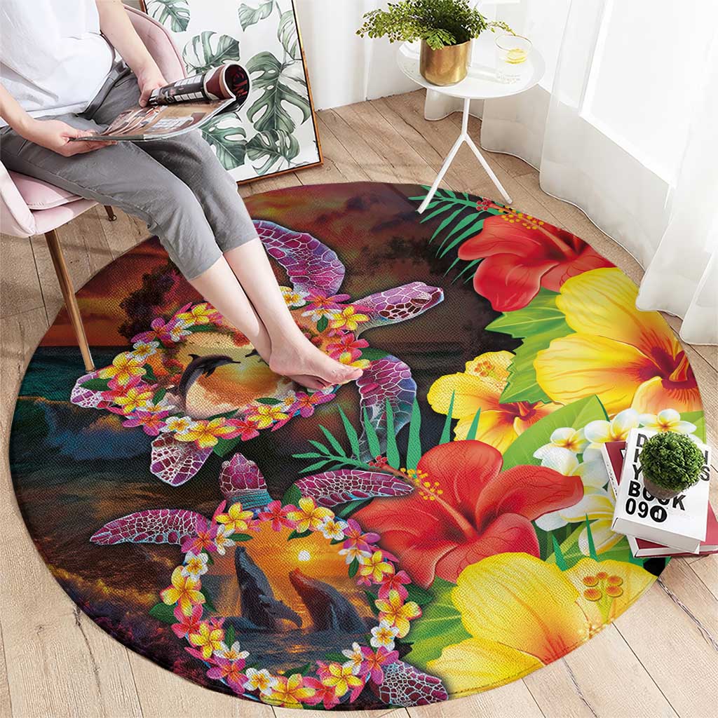 Hawaiian Sea Animals Love Couple Round Carpet Aloha Sunset Symphony LT03 - Polynesian Pride