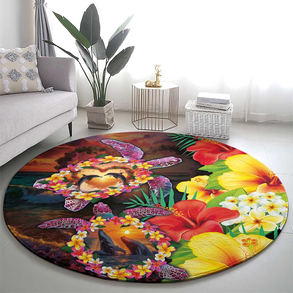 Hawaiian Sea Animals Love Couple Round Carpet Aloha Sunset Symphony LT03 - Polynesian Pride