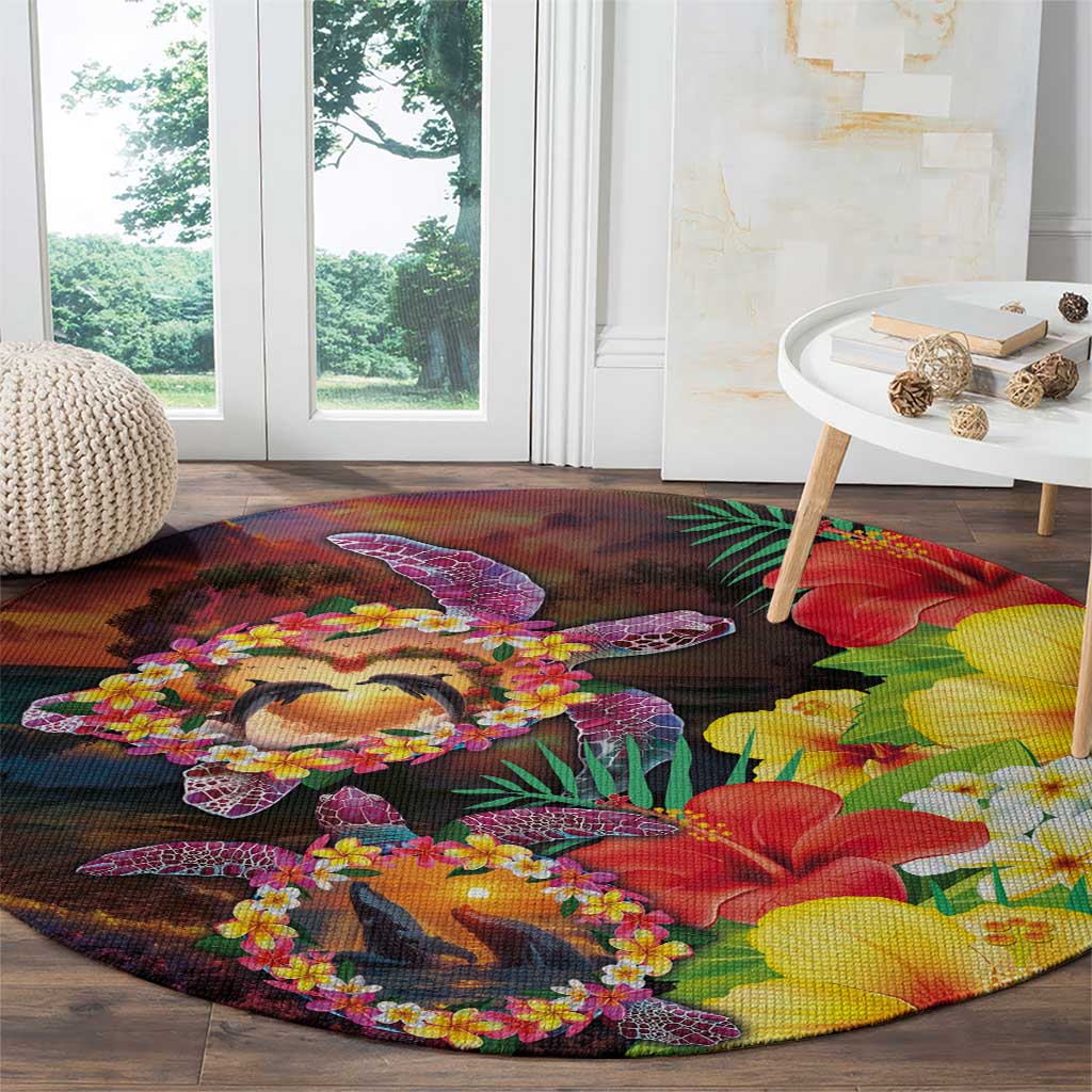 Hawaiian Sea Animals Love Couple Round Carpet Aloha Sunset Symphony LT03 - Polynesian Pride